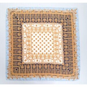 VTG Art of Silk 100% Silk Scarf Gold Blue Braid Print Roll Edge Made Italy 34"